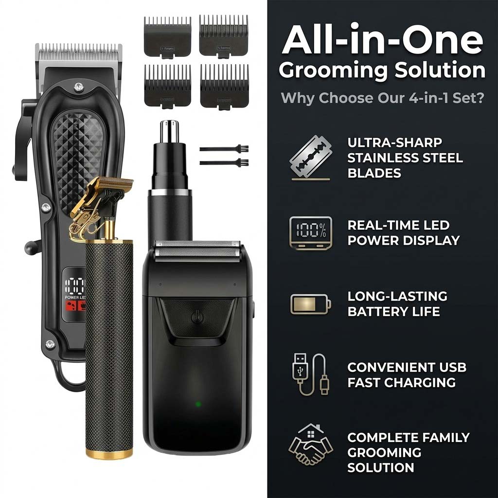 4 in 1 Men's Hair Clipper Set, - Electric Shaver Rotary ulasan dan harga